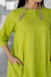 Shop_Silai Studio_Green Linen, Viscose Round Neck Avocado Kurta Set 
