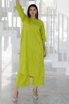 Buy_Silai Studio_Green Linen, Viscose Round Neck Avocado Kurta _at_Aza_Fashions