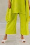 Shop_Silai Studio_Green Linen, Viscose Applique Round Neck Sunflower Co-ord Pant Set _Online_at_Aza_Fashions