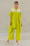 Buy_Silai Studio_Green Linen, Viscose Applique Round Neck Sunflower Co-ord Pant Set 