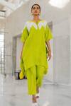 Buy_Silai Studio_Green Linen, Viscose Applique Round Neck Sunflower Tunic _Online_at_Aza_Fashions