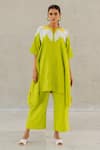 Buy_Silai Studio_Green Linen, Viscose Applique Round Neck Sunflower Tunic _at_Aza_Fashions