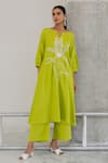 Buy_Silai Studio_Green Linen, Viscose Embroidery Round Neck Matcha Bloom Kurta Set _at_Aza_Fashions