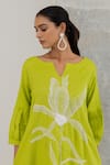 Silai Studio_Green Linen, Viscose Embroidery Round Neck Matcha Bloom Kurta Set _Online