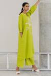 Buy_Silai Studio_Green Linen, Viscose Embroidery Keyhole Neck Matcha Bloom Kurta _Online_at_Aza_Fashions