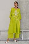 Buy_Silai Studio_Green Linen, Viscose Embroidery Keyhole Neck Matcha Bloom Kurta 