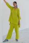 Buy_Silai Studio_Green Cotton V-neck Matcha Co-ord Pant Set _Online_at_Aza_Fashions