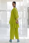 Silai Studio_Green Cotton V-neck Matcha Co-ord Pant Set _at_Aza_Fashions