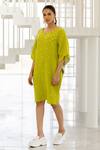 Shop_Silai Studio_Green Cotton V-neck Matcha Designer Dress _Online_at_Aza_Fashions
