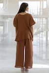 Shop_Silai Studio_Brown Cotton V-neck Earthbound Co-ord Pant Set _at_Aza_Fashions