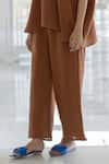 Silai Studio_Brown Cotton V-neck Earthbound Co-ord Pant Set _at_Aza_Fashions