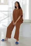 Buy_Silai Studio_Brown Cotton V-neck Earthbound Co-ord Pant Set 