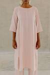Silai Studio_Pink Linen, Viscose Round Neck Oyster Kurta Set _Online_at_Aza_Fashions