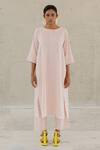 Shop_Silai Studio_Pink Linen, Viscose Round Neck Oyster Kurta Set _Online_at_Aza_Fashions