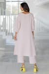Shop_Silai Studio_Pink Linen, Viscose V-neck Blush Basil Applique Kurta Set _at_Aza_Fashions