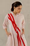 Silai Studio_Pink Linen, Viscose Collared Oyster Wave Dress _Online_at_Aza_Fashions