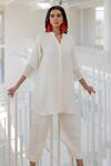Silai Studio_White Cotton Collared Vanilla Mist Co-ord Pant Set _Online_at_Aza_Fashions