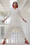 Buy_Silai Studio_White Cotton Collared Vanilla Mist Co-ord Pant Set _Online_at_Aza_Fashions