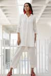 Buy_Silai Studio_White Cotton Collared Vanilla Mist Co-ord Pant Set _at_Aza_Fashions