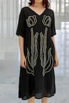 Buy_Silai Studio_Black Silk, Voile Beads, Embroidery V-neck Shadow Tulips Dress _Online_at_Aza_Fashions