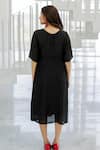 Shop_Silai Studio_Black Silk, Voile Beads, Embroidery V-neck Shadow Tulips Dress _at_Aza_Fashions