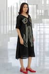 Shop_Silai Studio_Black Silk, Voile Beads, Embroidery V-neck Shadow Tulips Dress _Online_at_Aza_Fashions