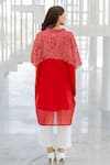 Shop_Silai Studio_Red Chanderi, Linen Embroidery Collared Ruby Swirl Bandhani Tunic Set _at_Aza_Fashions