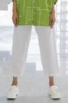 Silai Studio_Green Viscose, Silk, Linen Collared Terra Shirt Co-ord Pant Set _Online_at_Aza_Fashions