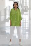 Buy_Silai Studio_Green Viscose, Silk, Linen Collared Terra Shirt Co-ord Pant Set _at_Aza_Fashions
