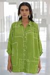 Buy_Silai Studio_Green Viscose, Silk, Linen Collared Terra Shirt Co-ord Pant Set 