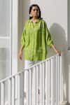 Silai Studio_Green Viscose, Silk Collared Terra Bandhej Shirt _Online_at_Aza_Fashions