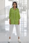 Buy_Silai Studio_Green Viscose, Silk Collared Terra Bandhej Shirt _Online_at_Aza_Fashions