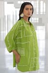 Shop_Silai Studio_Green Viscose, Silk Collared Terra Bandhej Shirt _Online_at_Aza_Fashions