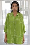 Buy_Silai Studio_Green Viscose, Silk Collared Terra Bandhej Shirt _at_Aza_Fashions