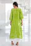 Shop_Silai Studio_Green Viscose, Silk Embroidery Split V-neck Bandhej Kurta _at_Aza_Fashions