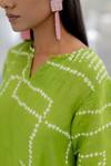 Silai Studio_Green Viscose, Silk Embroidery Split V-neck Bandhej Kurta _at_Aza_Fashions