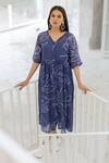 Silai Studio_Blue Chanderi Round Neck Wildflower Bandhej Dress _Online_at_Aza_Fashions