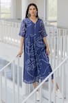 Buy_Silai Studio_Blue Chanderi Round Neck Wildflower Bandhej Dress _at_Aza_Fashions