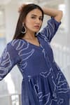 Shop_Silai Studio_Blue Chanderi Round Neck Wildflower Bandhej Dress _Online_at_Aza_Fashions