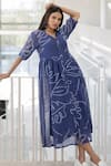Silai Studio_Blue Chanderi Round Neck Wildflower Bandhej Dress _at_Aza_Fashions
