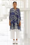 Silai Studio_Blue Chanderi Embroidery Collared Wildflower Bandhej Tunic Set _at_Aza_Fashions