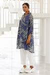 Silai Studio_Blue Chanderi Embroidery Collared Wildflower Bandhej Tunic _Online_at_Aza_Fashions