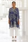 Shop_Silai Studio_Blue Chanderi Embroidery Collared Wildflower Bandhej Tunic _Online_at_Aza_Fashions