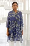Buy_Silai Studio_Blue Chanderi Embroidery Collared Wildflower Bandhej Tunic _at_Aza_Fashions