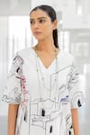 Silai Studio_White Poplin Embroidery V-neck Sunlit Vistas Kurta _at_Aza_Fashions