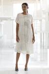 Buy_Silai Studio_White Mesh Round Neck Vanilla Dress _at_Aza_Fashions
