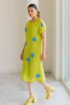 Silai Studio_Green Mesh Embroidery Round Neck Avocado Dress _Online_at_Aza_Fashions