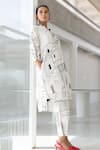 Silai Studio_White Silk, Voile Collared Mediterranean Lanes Co-ord Set _Online_at_Aza_Fashions