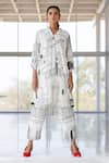 Shop_Silai Studio_White Silk, Voile Collared Mediterranean Lanes Co-ord Set _Online_at_Aza_Fashions