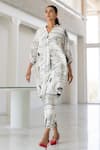 Buy_Silai Studio_White Silk, Voile Collared Mediterranean Lanes Co-ord Set _at_Aza_Fashions